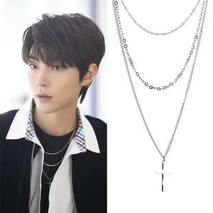女神降临黄寅烨同款 情侣锁骨链 三层十字架项链简约男女长项链韩版