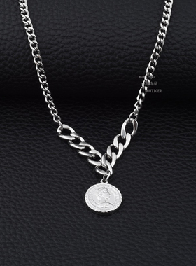钛钢颈链男女不掉色锁骨链圆牌坠