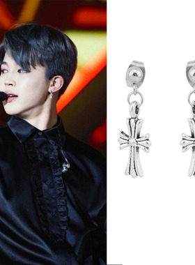 日韩明星朴智旻同款十字架耳钉ins日韩复古小耳环无耳洞耳夹女