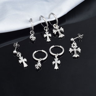 明星同款经典十字架耳环街头潮流男女无耳洞耳夹复古耳饰朋克耳钉