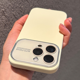 奶黄色适用iPhone15手机壳大视窗液态硅胶苹果14Promax简约纯色苹果15Pro全包带镜头膜iPhone13防摔12高级感