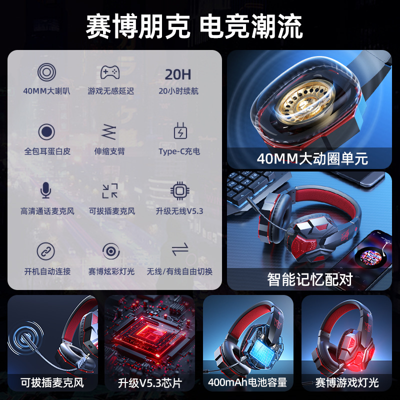 曼哈顿2025新款德国柏林之声无线发光头戴式蓝牙电竞耳机游戏通话