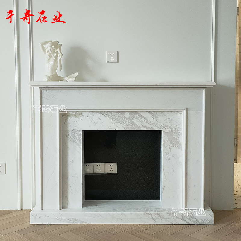 大理石壁炉石雕欧式汉白玉美式爵士白简约法式石材装饰壁炉架现货