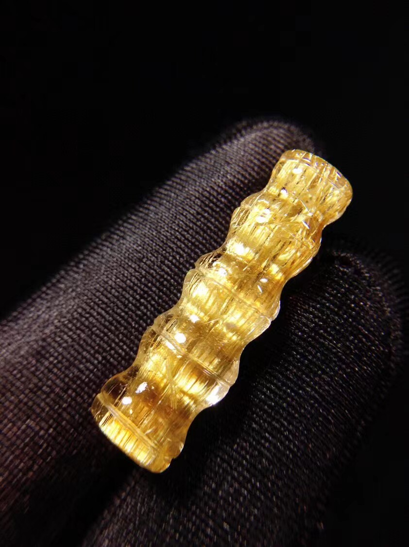 钛晶金发晶竹节吊坠大师设计老矿天然水晶饰品钛金节节高挂件坠子