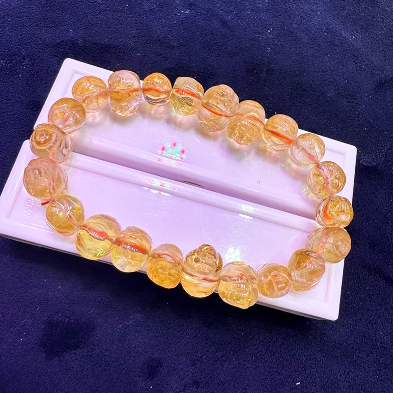 巴西黄水晶猪手链男女老矿天然粉晶紫水晶猪饰品手串  老店保真品