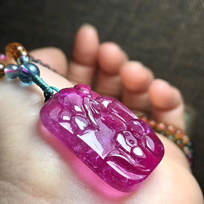 碧玺花吊坠大师设计老矿优质冰种油艳天然水晶饰品挂件男女坠子