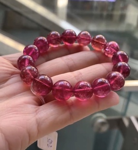 红碧玺手链单圈三圈老矿天然水晶饰品油艳冰种全红碧玺手串项链