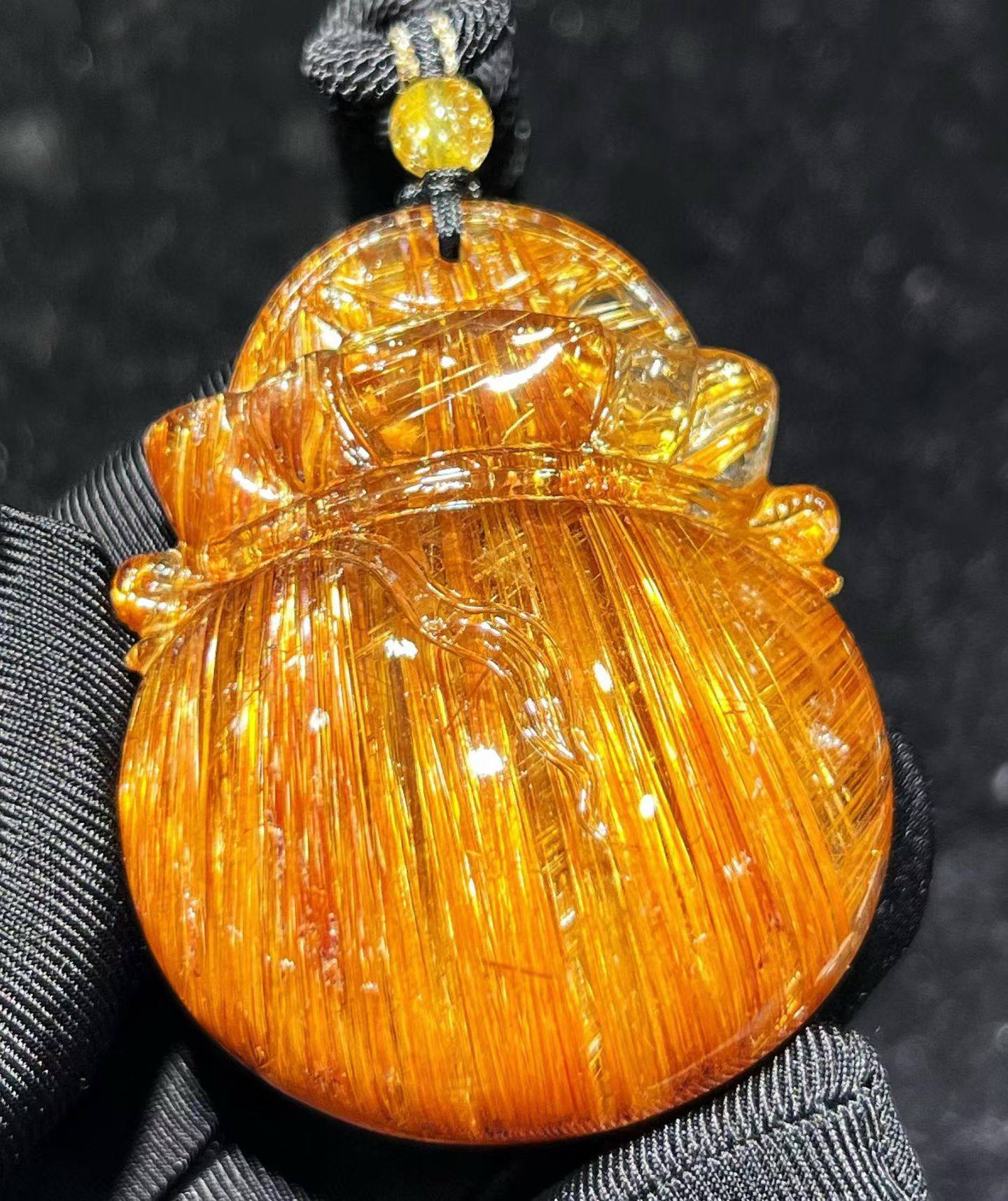 钛晶金发晶福袋吊坠大师设计老矿天然水晶饰品钱袋挂件坠子男女款