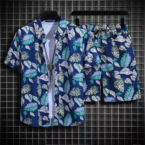 海边度假沙滩服套装男士海南岛三亚旅游衬衣夏威夷夏季薄款花衬衫