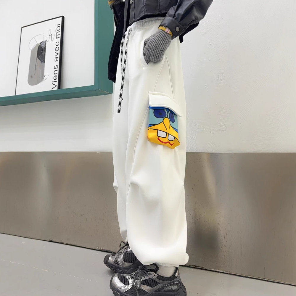 冬季新款美式高腰抽绳口袋工装裤女酷飒风时尚宽松休闲加绒束脚裤,女装/女士精品,休闲裤,淘宝优惠券,粉丝福利购,淘宝优惠卷