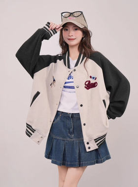 通勤常规棉拼接撞色棒球服均码