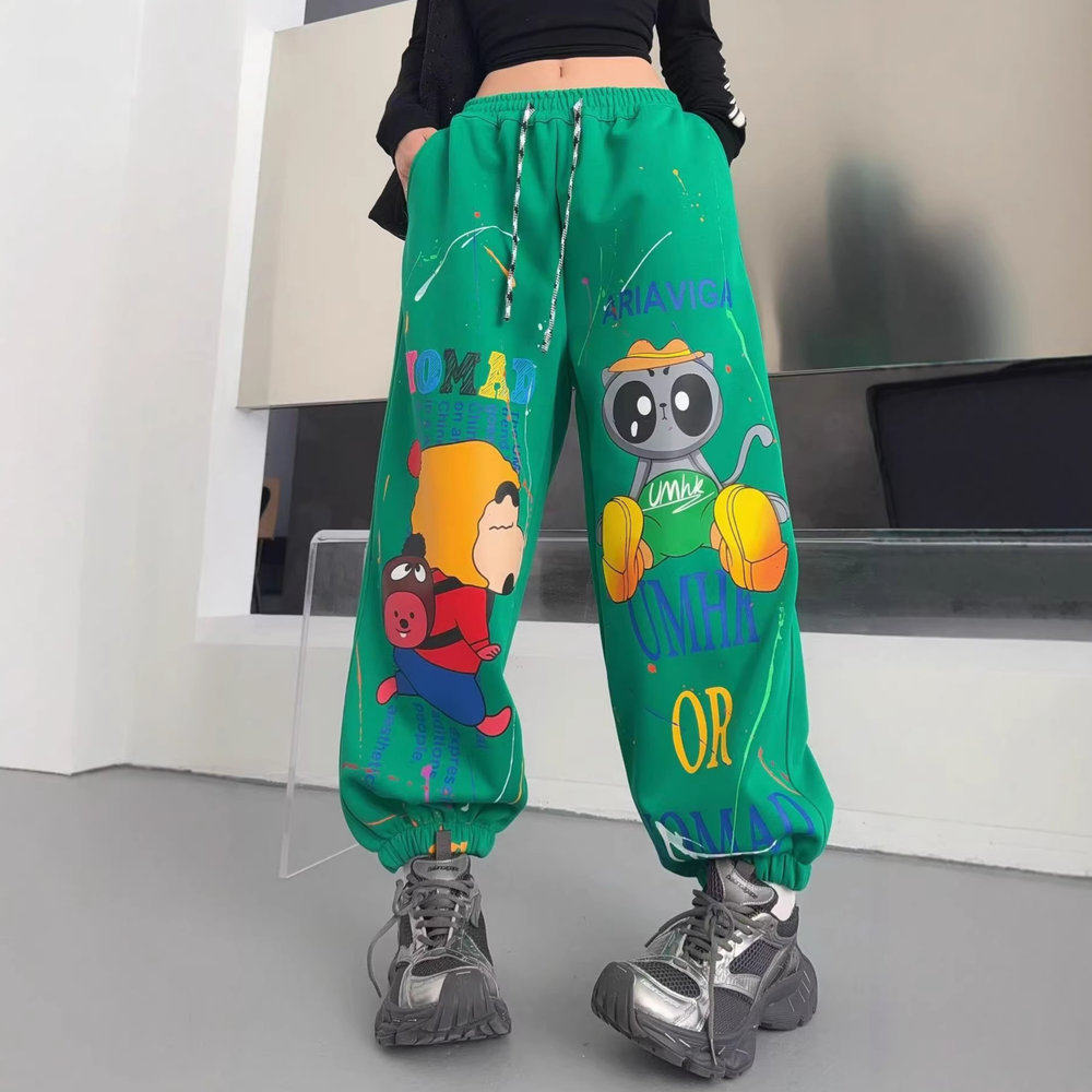 2026春秋新款宽松显瘦束脚卫裤女卡通动漫涂鸦运动休闲工装裤子女,女装/女士精品,卫裤,淘宝优惠券,粉丝福利购,淘宝优惠卷