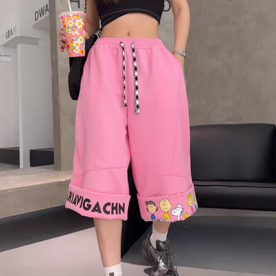 七分裤卡通印花工艺抽绳均码