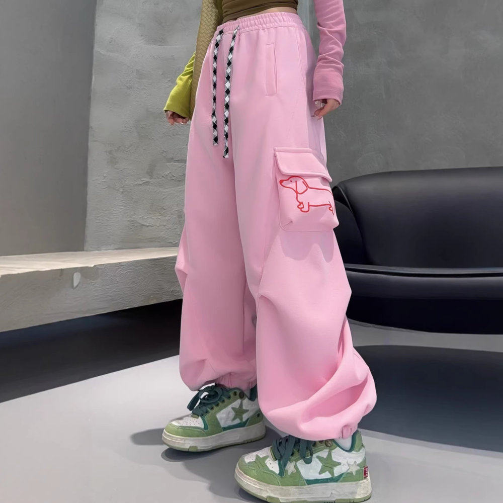 美式抽绳松紧腰多口袋束腿卫裤女宽松休闲百搭长裤洋气减龄工装裤,女装/女士精品,卫裤,淘宝优惠券,粉丝福利购,淘宝优惠卷