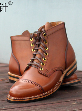 勤针定制手工男鞋植鞣皮Stich down工艺男靴青春潮流高帮皮大底