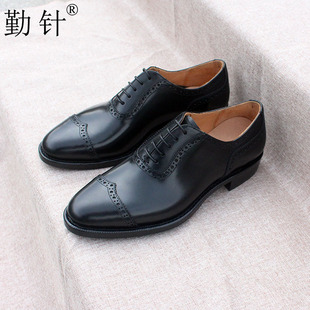 勤针手工固特异真皮男款男士皮鞋头层牛皮雕花三接头牛津商务正装