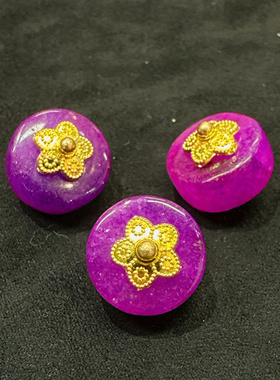 XITI12mm×6mm新中式国风紫色天然石圆扁珠扣旗袍服装辅料香云纱