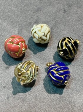 XITI国风服饰纽扣复古描金扭花圆形纽扣中国结蓝色10mm