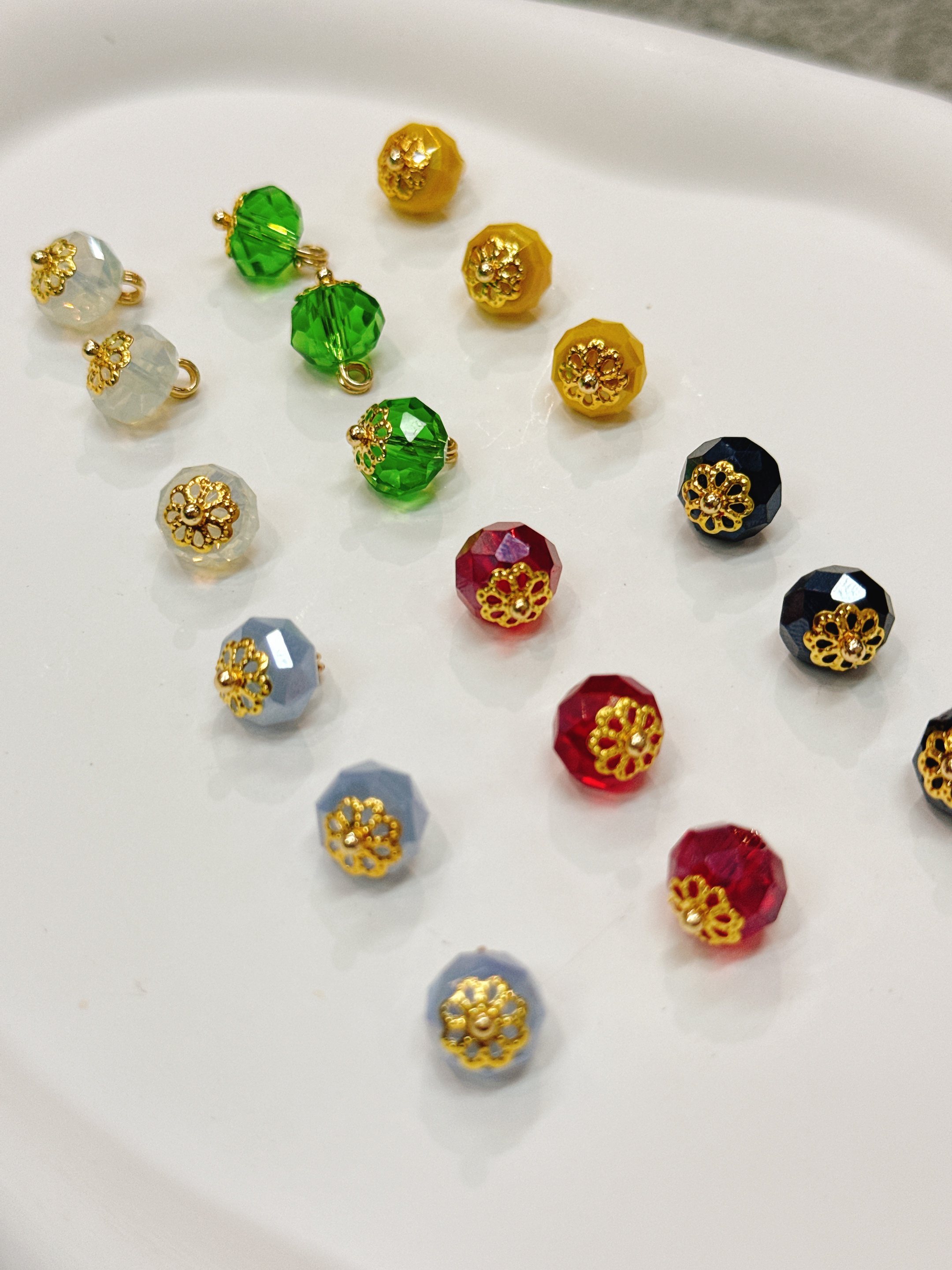 10mm新中式国风彩色水晶切面珠镂空花托扣子旗袍汉服古装辅料配饰