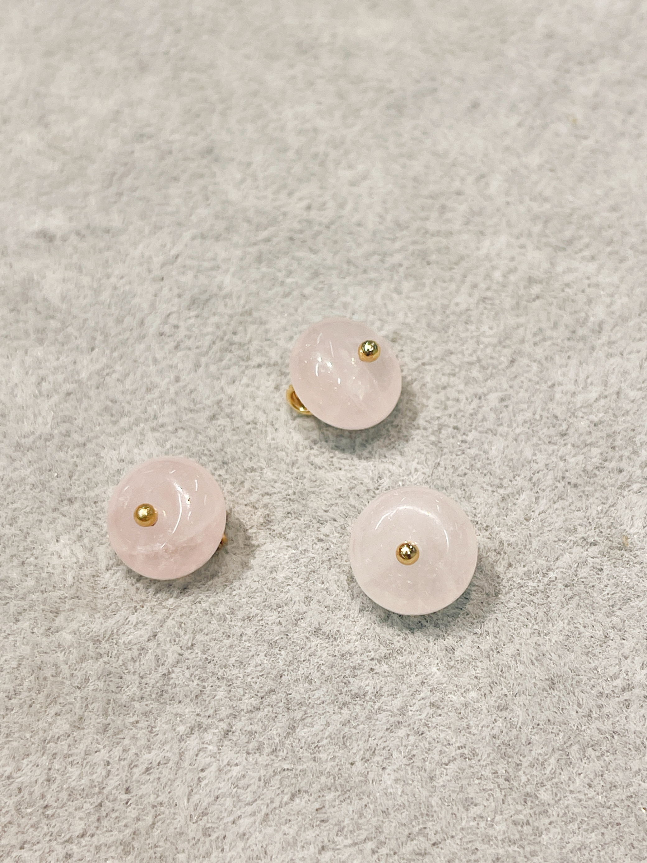 溪新中式国风汉服旗袍辅料10mm淡粉色扁珠纽扣天然石金属脚