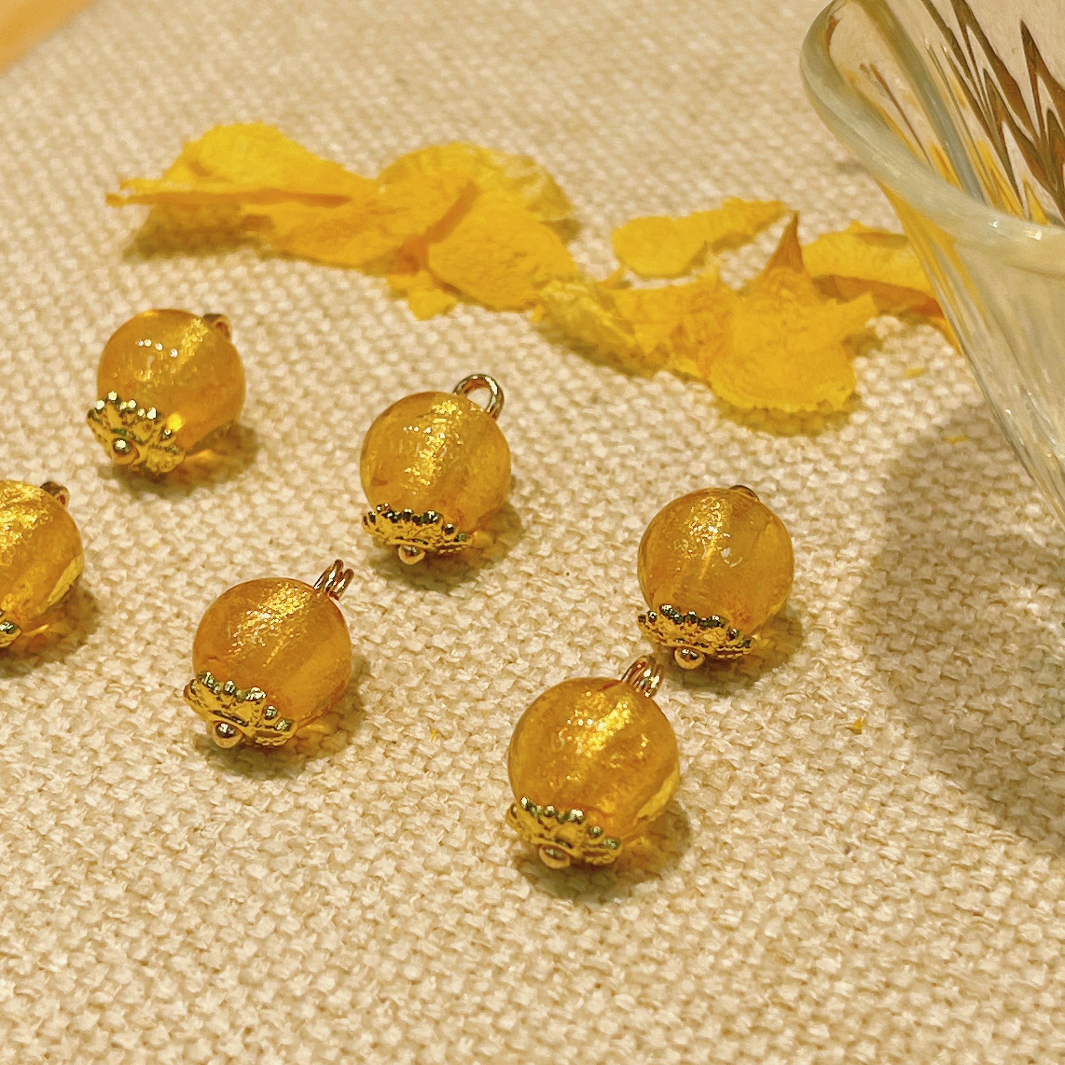 新中式国风汉服旗袍辅料10mm黄金箔玻璃透明圆珠纽扣