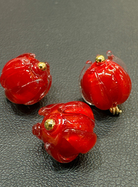 XITI 10/12mm新中式国风纽扣透明红色莲花珠扣子旗袍服装辅料