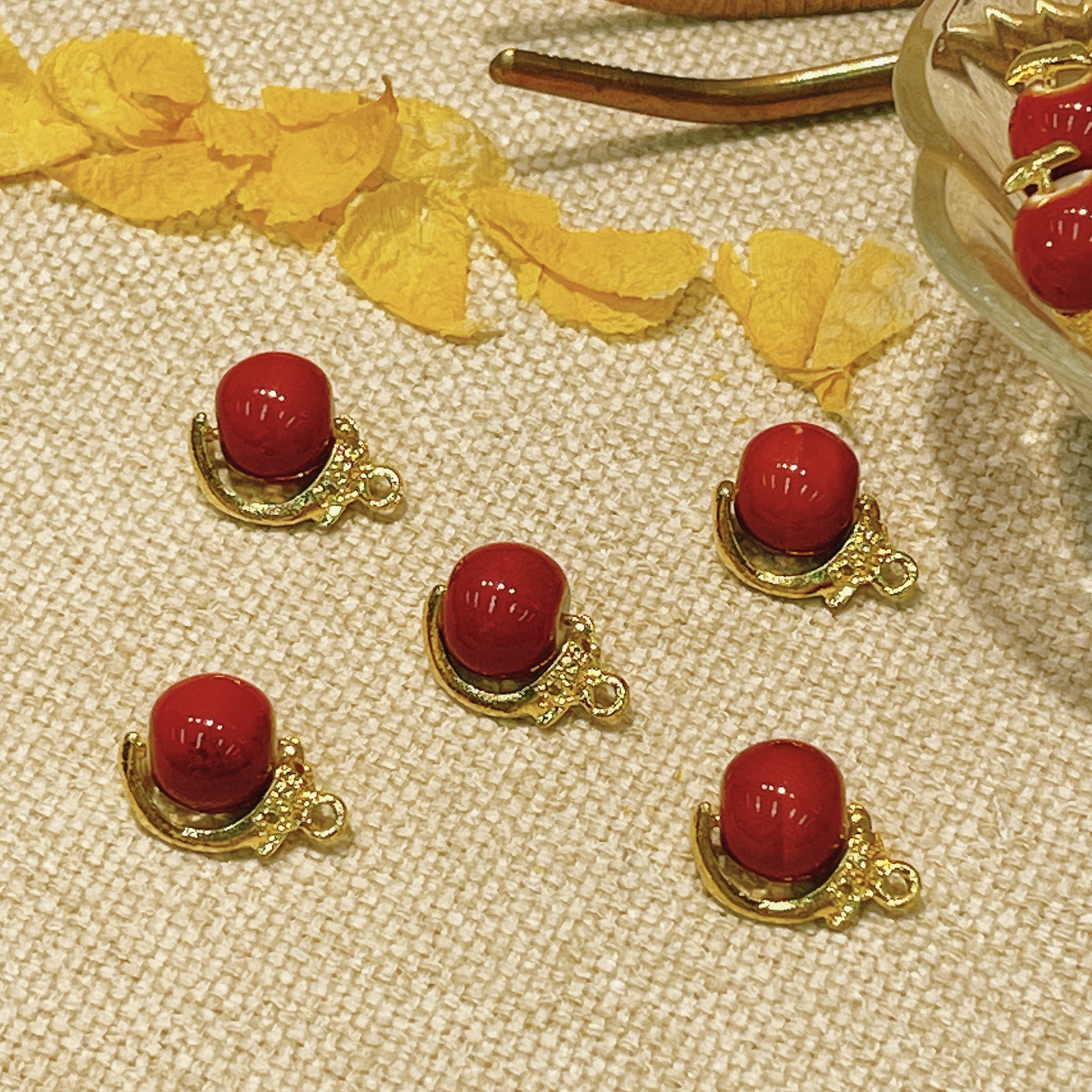 新中式国风汉服旗袍辅料10mm红色陶瓷圆珠纽扣