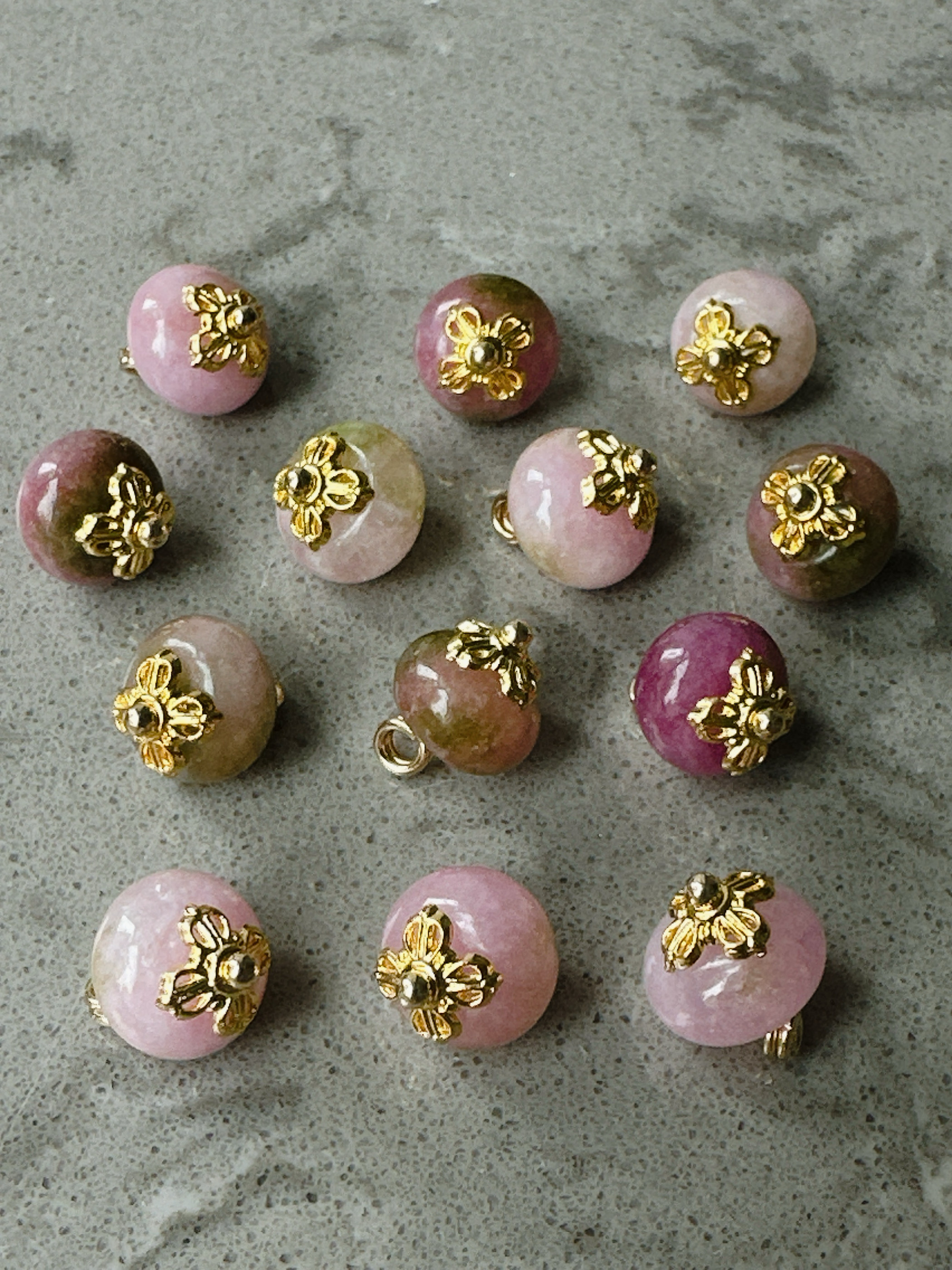 XITI 10mm新中式国风纽扣天然石粉红渐变色扁珠花托旗袍服装辅料,居家布艺,纽扣,淘宝优惠券,粉丝福利购,淘宝优惠卷