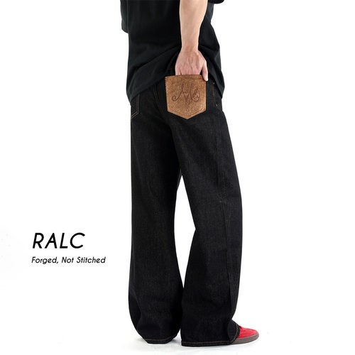 RALC复古原牛黑色阔腿牛仔裤男