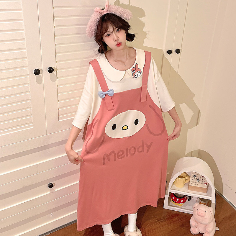 夏季新款短袖睡裙女款纯棉蝙蝠袖睡衣/家居服套装