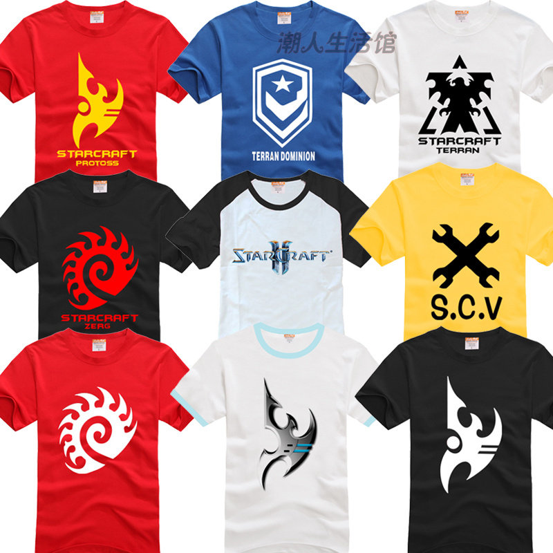 夏星际争霸2t恤周边虫族人族神族标志短袖青少年纯棉游戏衣服休闲
