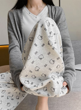 白灰色阔腿裤女春秋2025新款休闲裤高腰直筒宽松印花拖地休闲