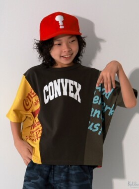 Kiddielove 日本代购 童装CONVEX 纯棉配色拼接宽版蝙蝠袖短袖T恤
