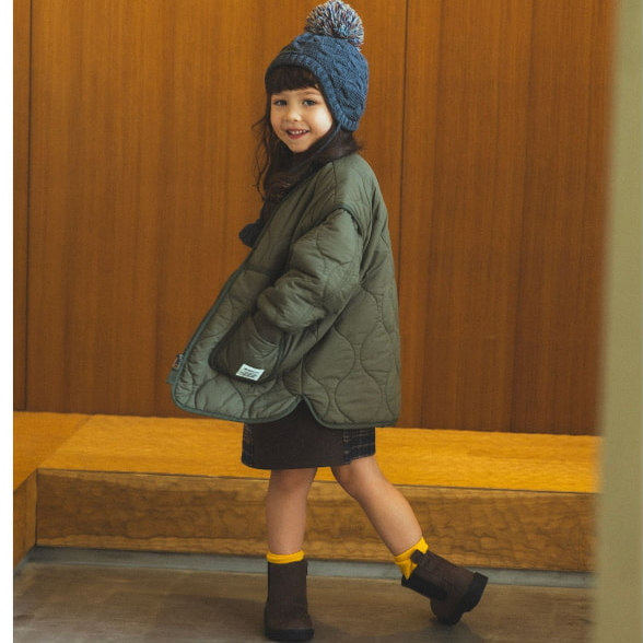 Kiddielove 日本代购 童装 BEAMS 中夹棉衍缝长版休闲棉服冬外套