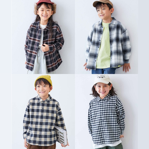 Kiddielove 日本代购 童装 devirock 格纹法拉绒温暖长袖翻领衬衫