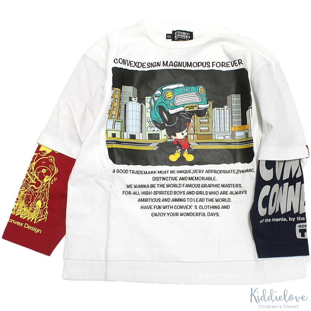 纯棉宽松印花假两件长袖T恤