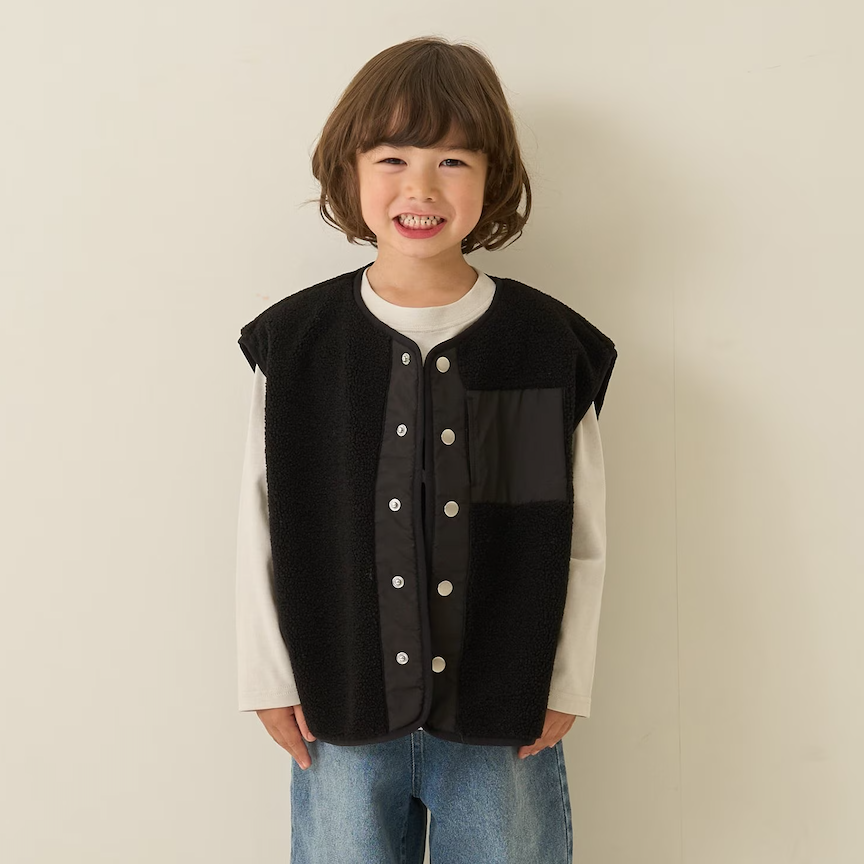 Kiddielove 日本代购 童装 bRoom 摇粒绒保暖休闲纽扣马甲冬背心