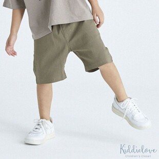 Kiddielove 童装 FOV纯色宽松简约百搭弹力斜纹五分短裤 日本代购