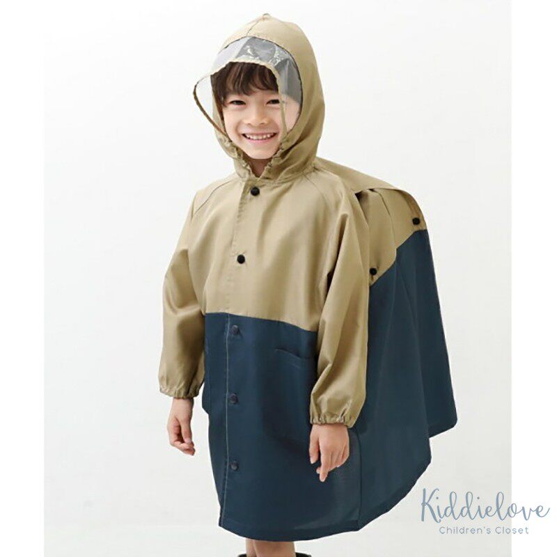 Kiddielove 日本代购 童装 devirock 拼色后开扣可背包防雨雨衣