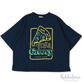 童装 落肩休闲短袖 GROOVY 纯棉柔软pizza宽版 T恤 COLORS 日本代购
