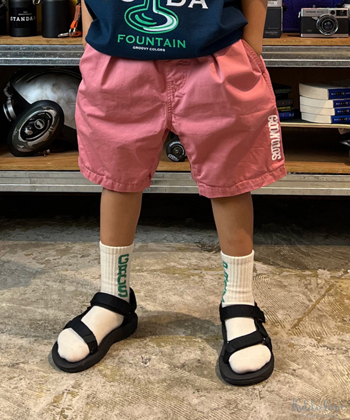 褶皱腰宽松口袋五分短裤纯棉