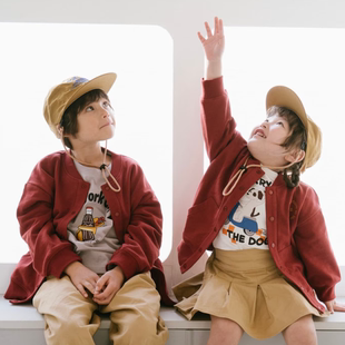 Kiddielove 日本代购 童装 petitmain纯色棉质单排扣春秋开衫外套