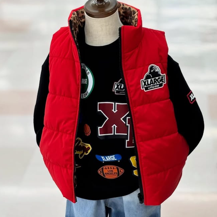 日本代购 童装 X-largeKids 双面穿中夹棉保暖logo棉马甲冬外套