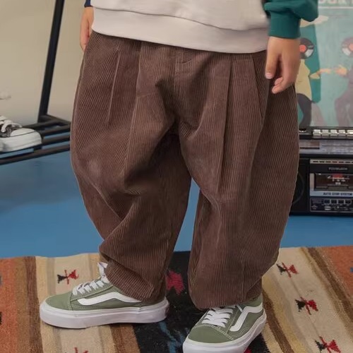 Kiddielove 日本代购 童装 B. 纯棉灯芯绒阔腿宽松褶皱休闲长裤