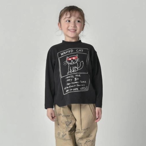 Kiddielove 日本代购 童装 NEWO 纯棉字母猫图案宽松百搭长袖T恤