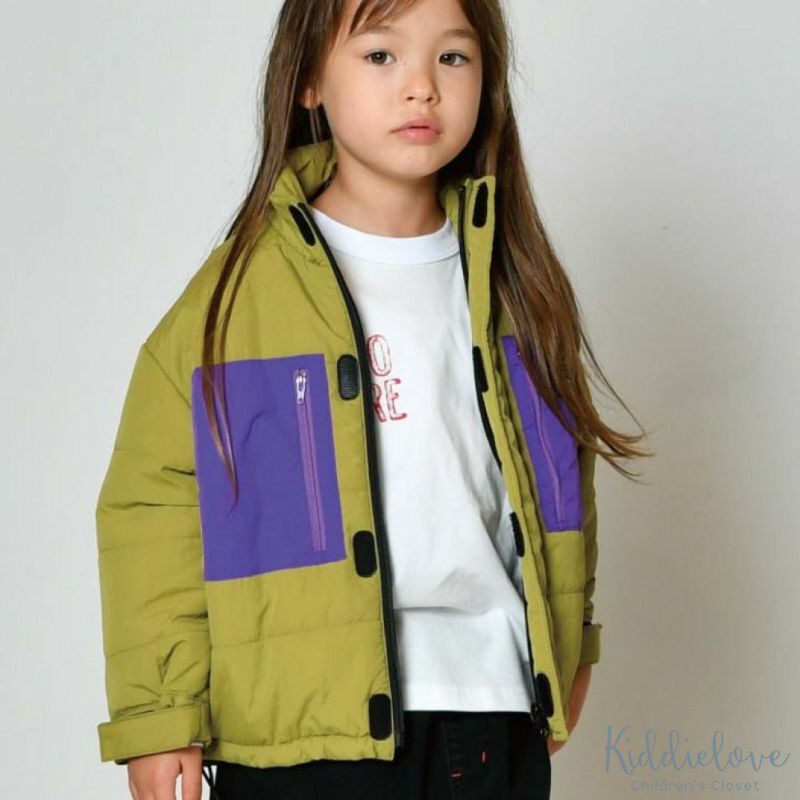 kiddielove 日本代购 童装 O.T 配色口袋中夹棉立领休闲保暖棉服