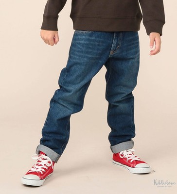 纯棉牛仔布可调腰围直筒修身长裤