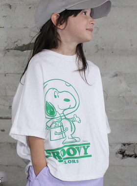 日本代购 童装 GROOVY COLORS 纯棉柔软peanuts合作宽版短袖T恤