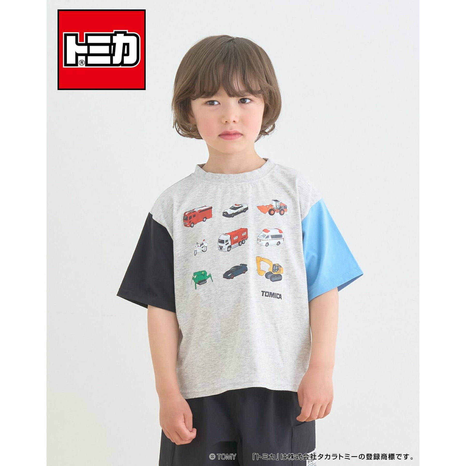 Kiddielove 日本 童装 bRoom 棉质tomica合作图案拼色宽松短袖T恤图片