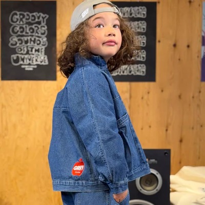 部分现货 童装 GROOVY COLORS 纯棉丹宁立领宽版落肩夹克牛仔外套